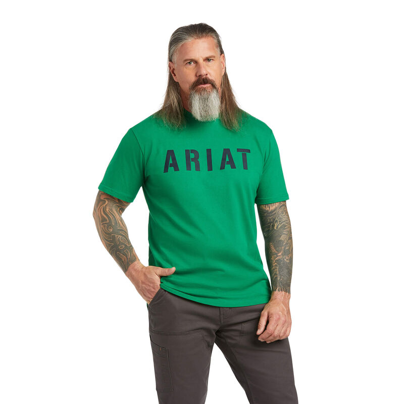 Camisetas Ariat Rebar Cotton Strong Block Verde Hombre - Chile 610-LJUAMV